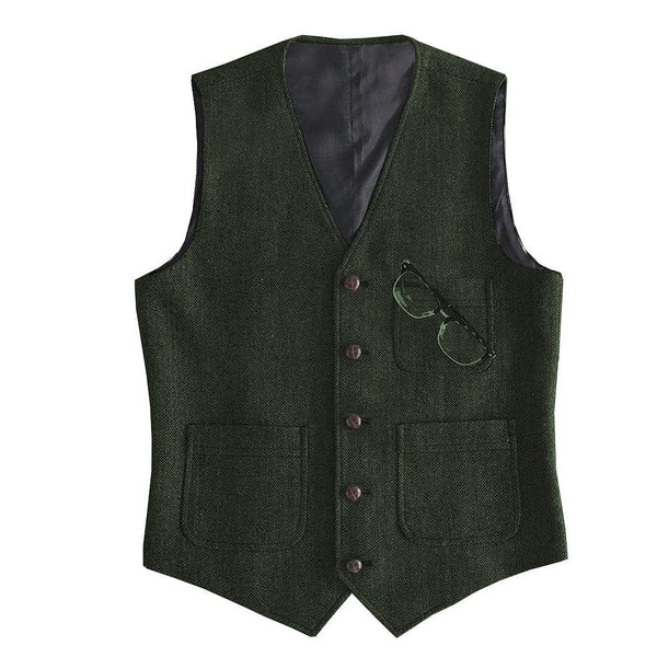 Tiavllya Tiavllya Fashion Men's Slim Fit Tweed Herringbone V Neck Waistcoat