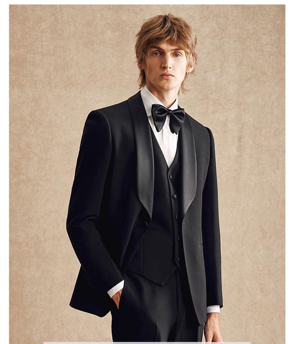 Tiavllya Tiavllya Fashion Men's Suit Flat 3 Pieces Shawl Lapel Tuxedo For Prom (Blazer+vest+Pants)