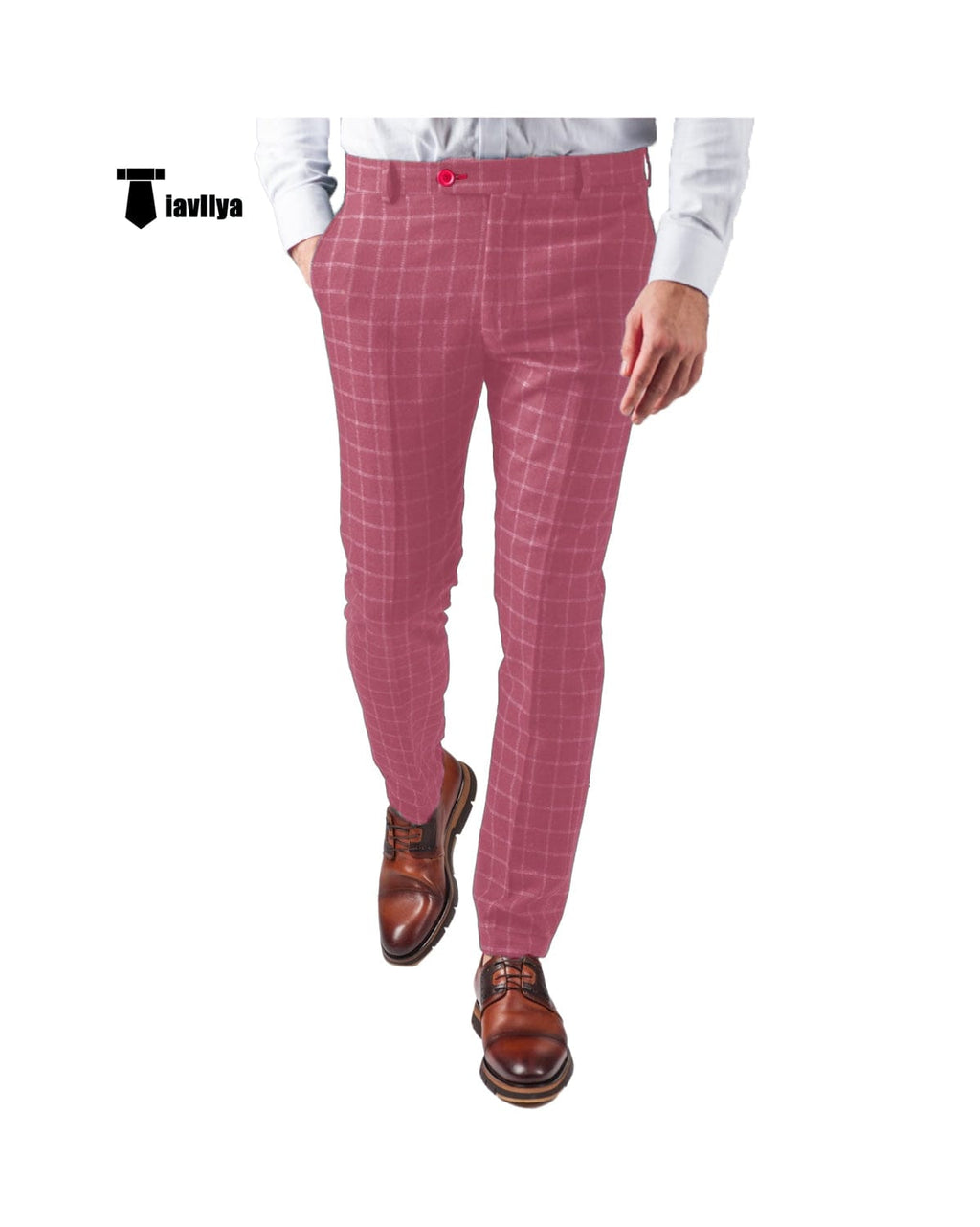 Tiavllya Tiavllya Fashion Men's Suit Pants Plaid Regular Fit Trousers