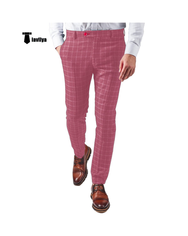 Tiavllya Tiavllya Fashion Men's Suit Pants Plaid Regular Fit Trousers
