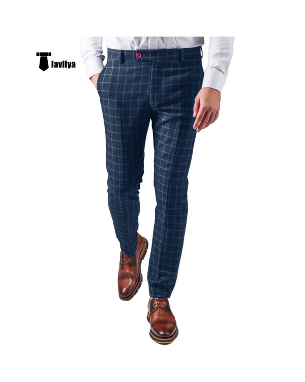 Tiavllya Tiavllya Fashion Men's Suit Pants Plaid Regular Fit Trousers