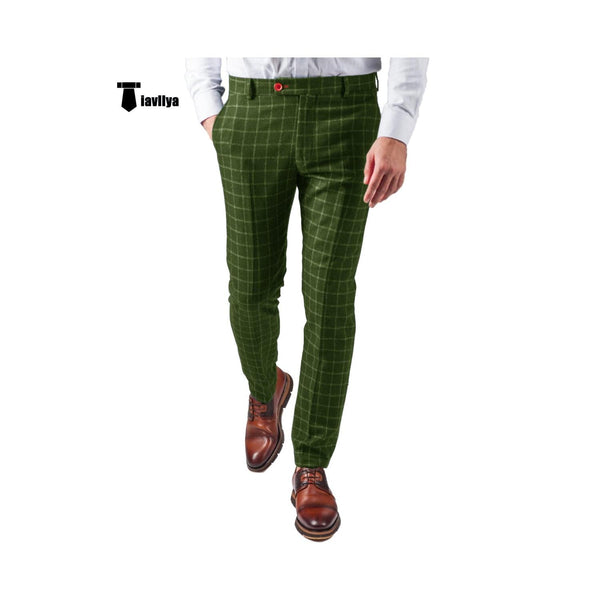 Tiavllya Tiavllya Fashion Men's Suit Pants Plaid Regular Fit Trousers