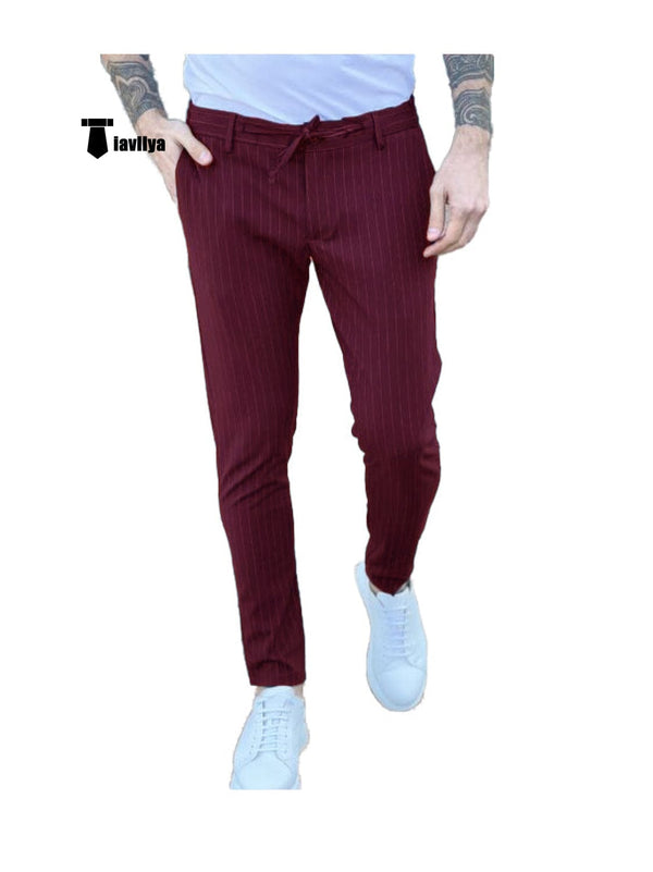 Tiavllya Tiavllya Fashion Men's Suit Pants Stripe Regular Fit Trousers