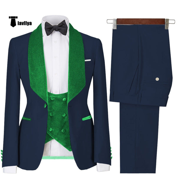 Tiavllya Tiavllya Fashion Men's Suit Printed 3 Pieces Shawl Lapel Tuxedo For Prom (Blazer+vest+Pants)