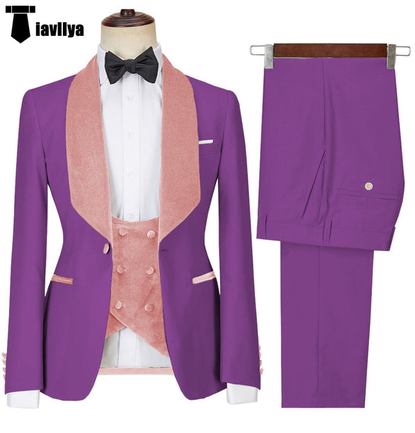 Tiavllya Tiavllya Fashion Men's Suit Printed 3 Pieces Shawl Lapel Tuxedo For Prom (Blazer+vest+Pants)