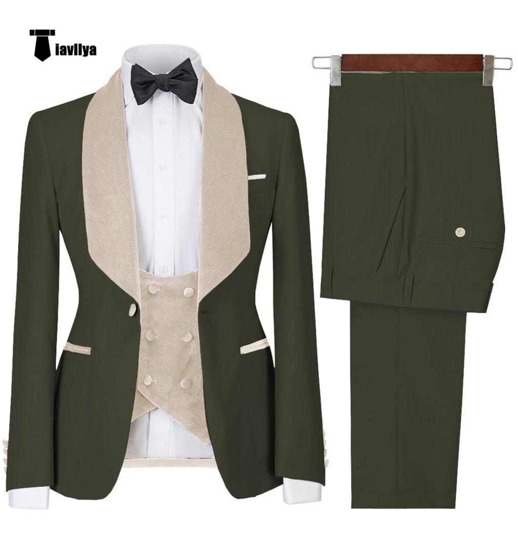 Tiavllya Tiavllya Fashion Men's Suit Printed 3 Pieces Shawl Lapel Tuxedo For Prom (Blazer+vest+Pants)