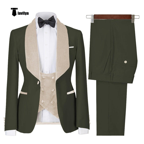 Tiavllya Tiavllya Fashion Men's Suit Printed 3 Pieces Shawl Lapel Tuxedo For Prom (Blazer+vest+Pants)