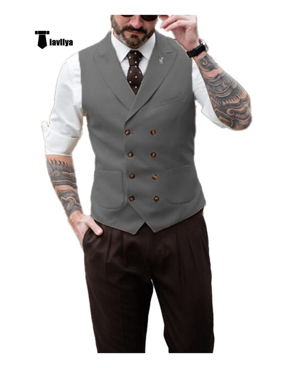 Tiavllya Tiavllya Fashion Men's Suit Vest Regular Fit Peak Lapel Waistcoat Wedding