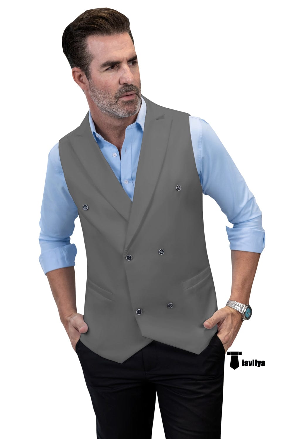 Tiavllya Tiavllya Fashion Men's Suit Vest Regular Fit Peak Lapel Waistcoat Wedding