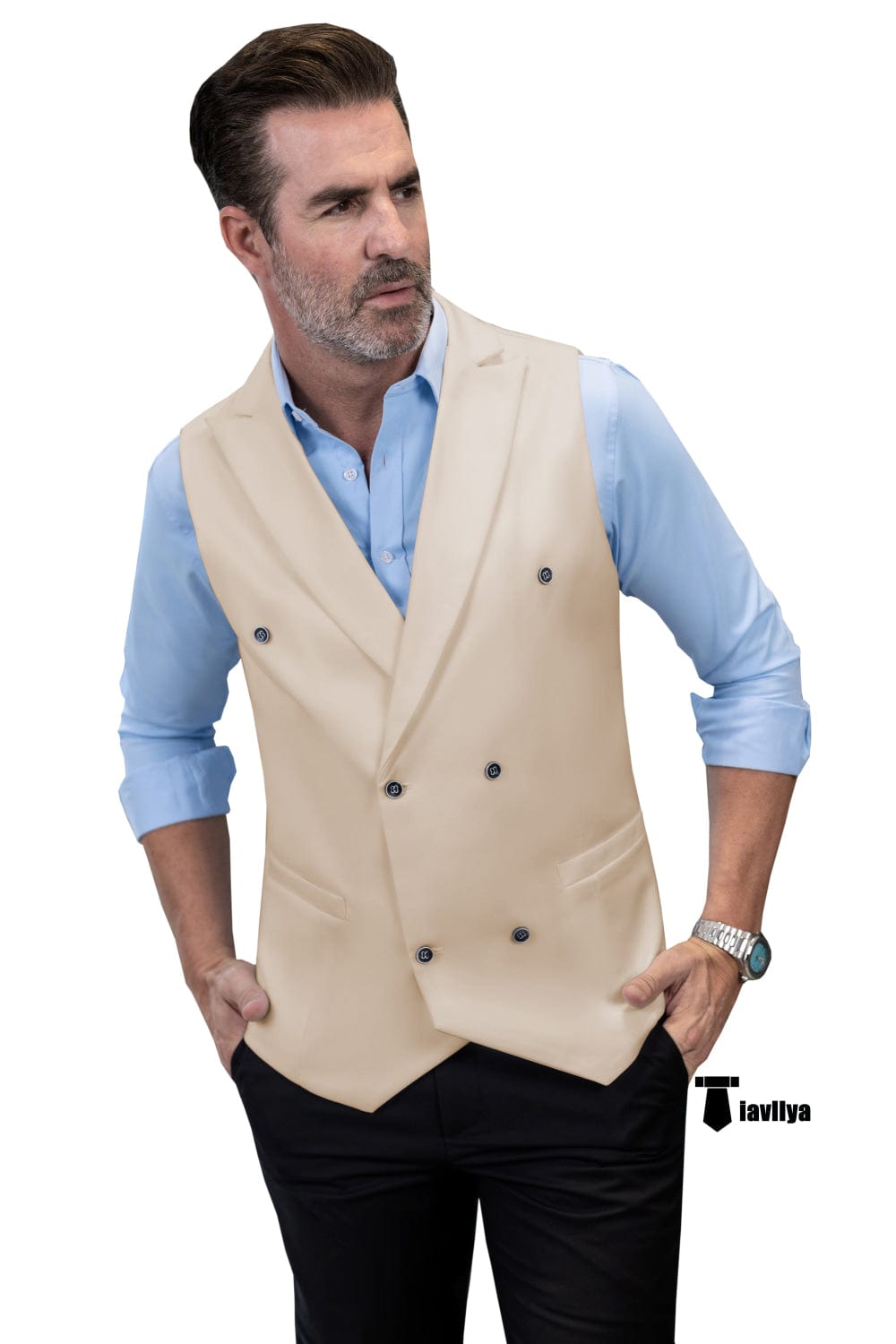 Tiavllya Tiavllya Fashion Men's Suit Vest Regular Fit Peak Lapel Waistcoat Wedding