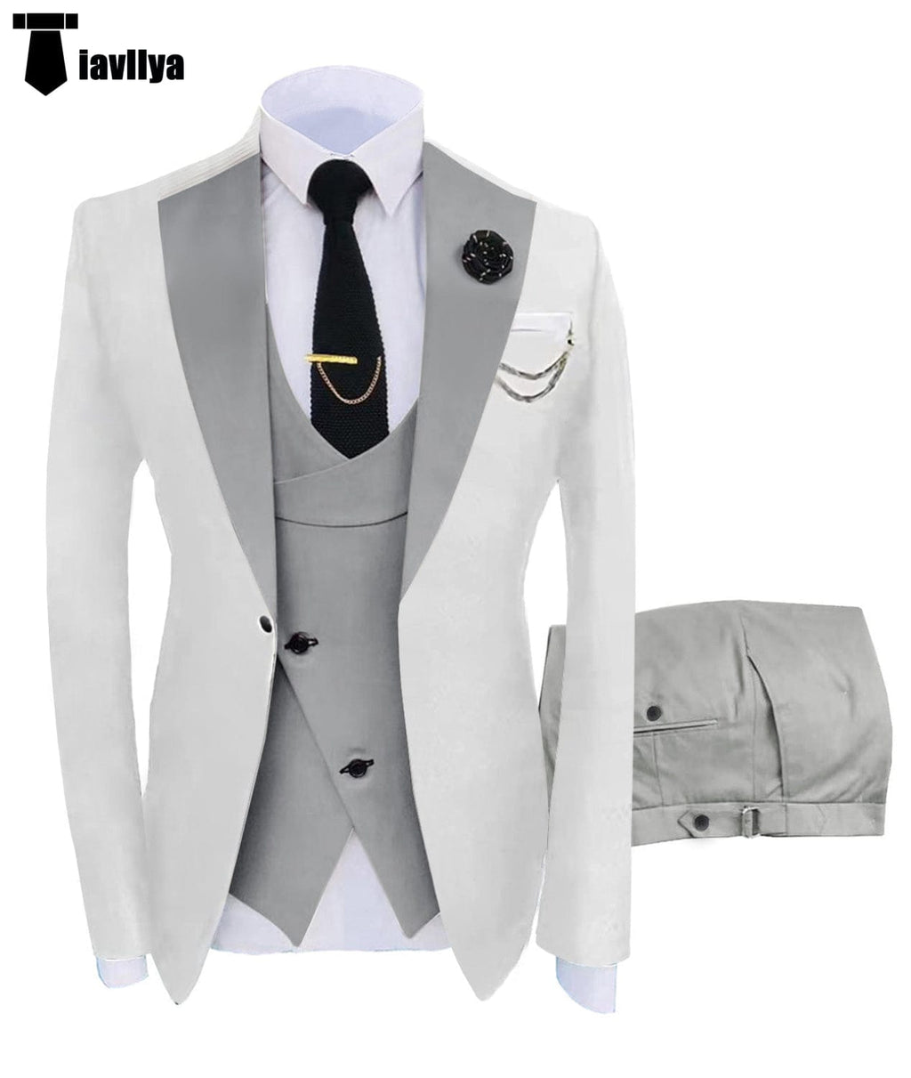 Tiavllya Tiavllya Fashion Men's Suits Slim Fit 3 Pieces Notch Lapel Tuxedos (White Blazer+Vest+ Pant)