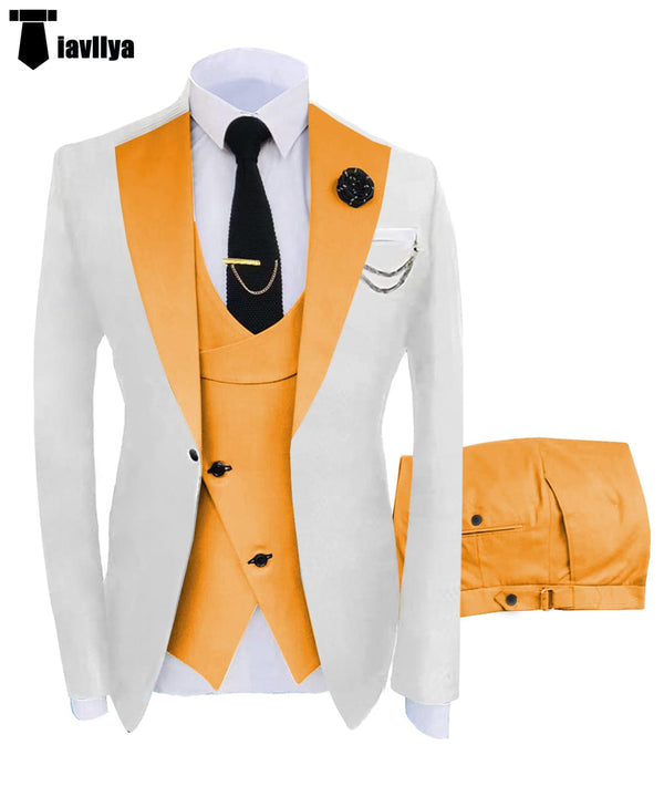 Tiavllya Tiavllya Fashion Men's Suits Slim Fit 3 Pieces Notch Lapel Tuxedos (White Blazer+Vest+ Pant)