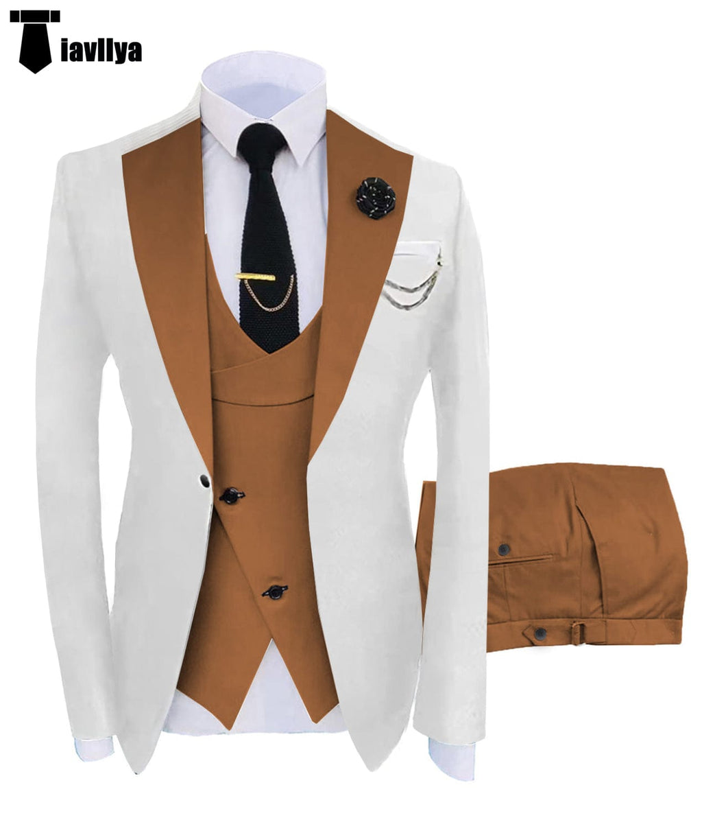Tiavllya Tiavllya Fashion Men's Suits Slim Fit 3 Pieces Notch Lapel Tuxedos (White Blazer+Vest+ Pant)