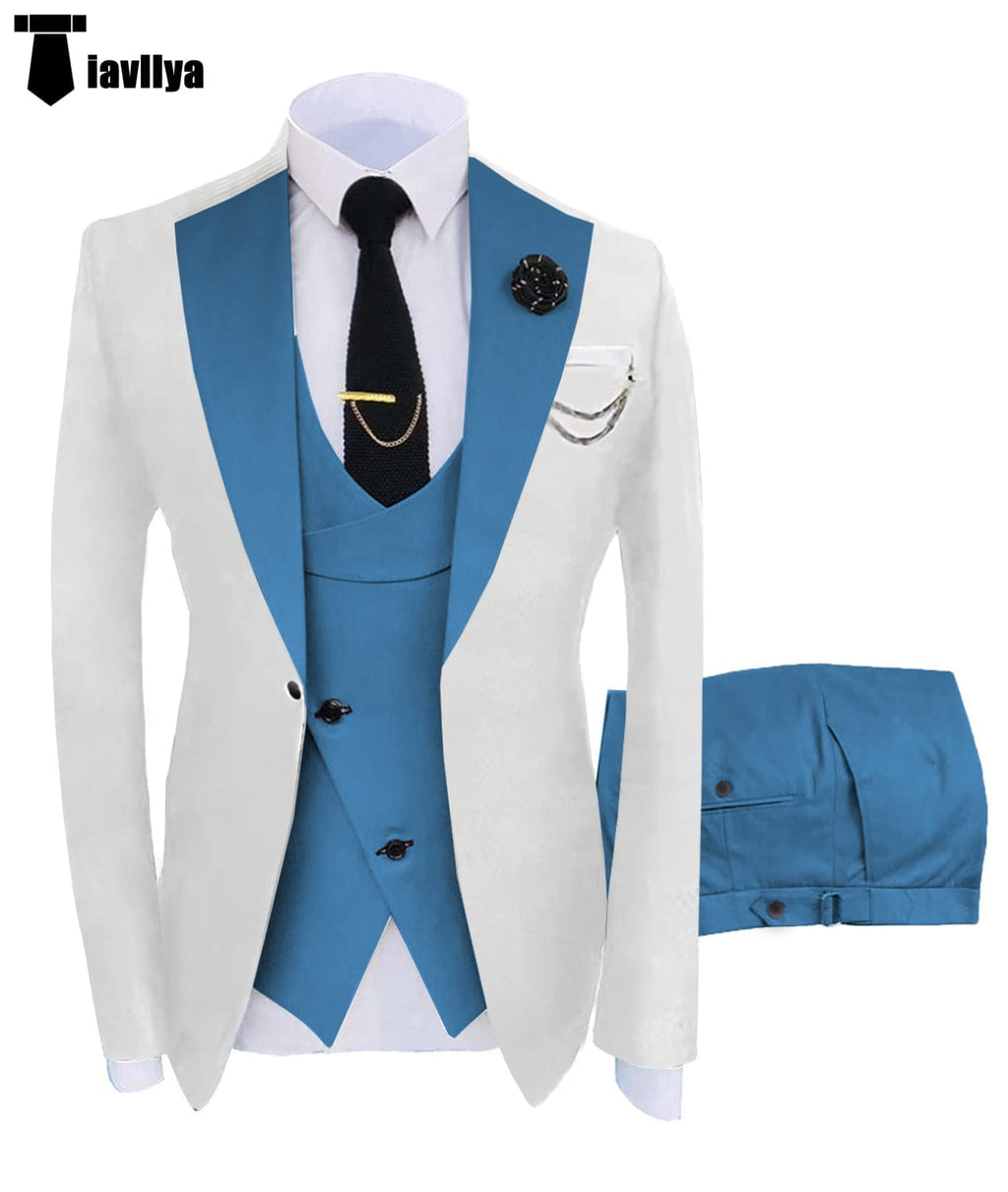 Tiavllya Tiavllya Fashion Men's Suits Slim Fit 3 Pieces Notch Lapel Tuxedos (White Blazer+Vest+ Pant)