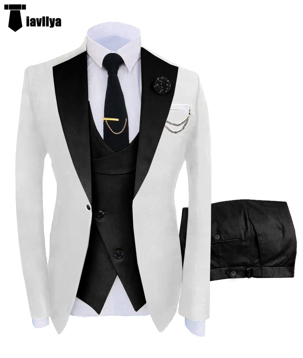 Tiavllya Tiavllya Fashion Men's Suits Slim Fit 3 Pieces Notch Lapel Tuxedos (White Blazer+Vest+ Pant)