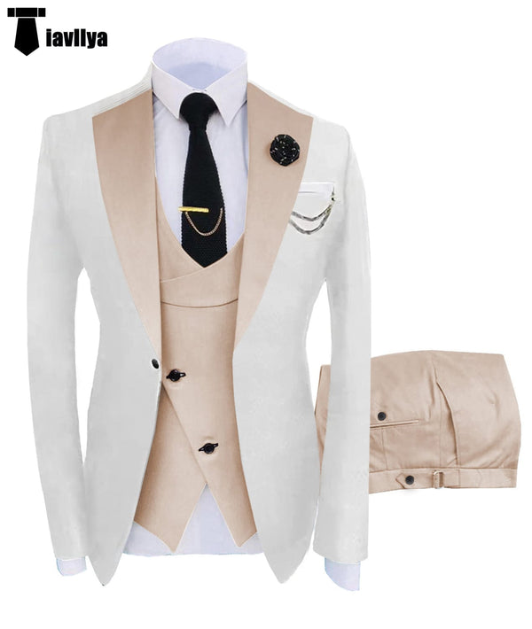 Tiavllya Tiavllya Fashion Men's Suits Slim Fit 3 Pieces Notch Lapel Tuxedos (White Blazer+Vest+ Pant)