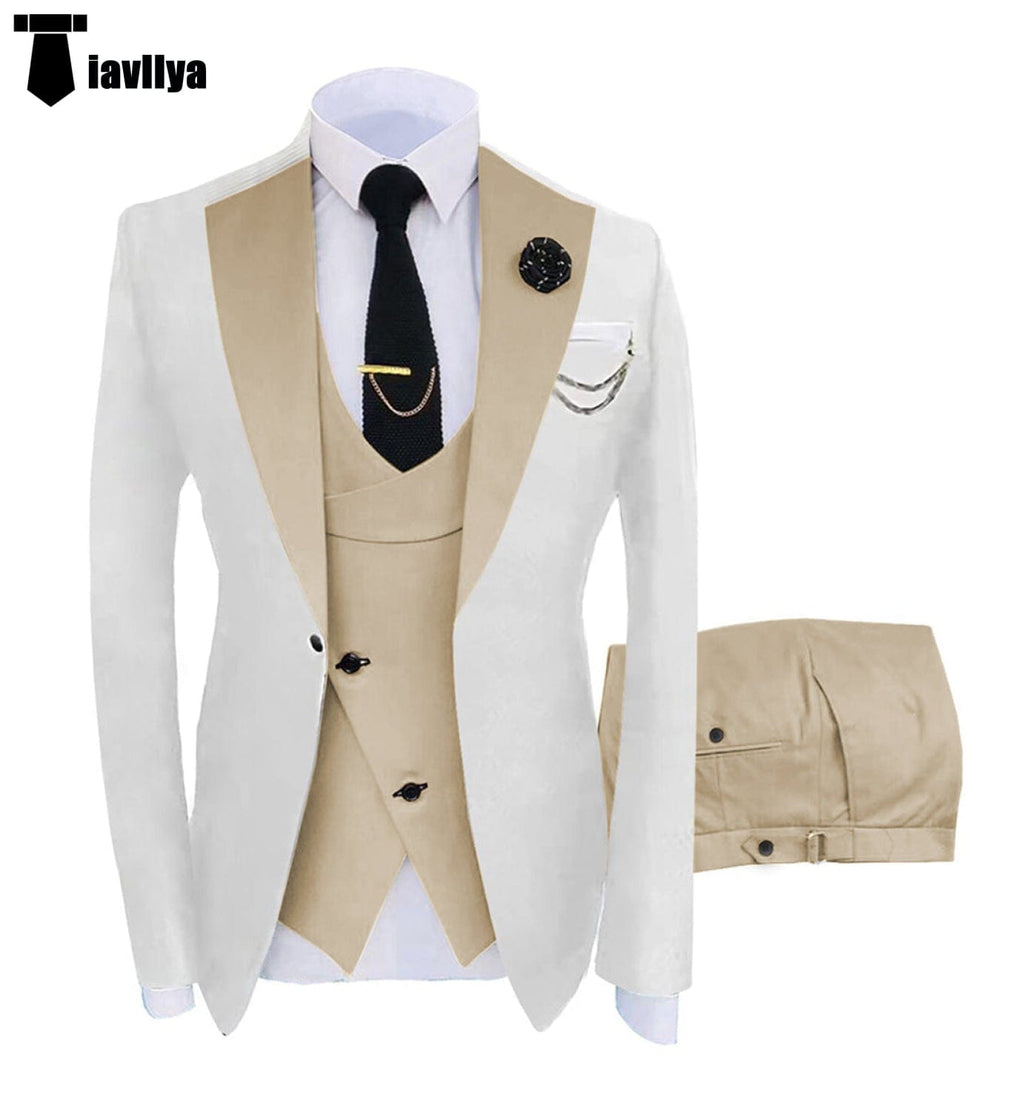 Tiavllya Tiavllya Fashion Men's Suits Slim Fit 3 Pieces Notch Lapel Tuxedos (White Blazer+Vest+ Pant)