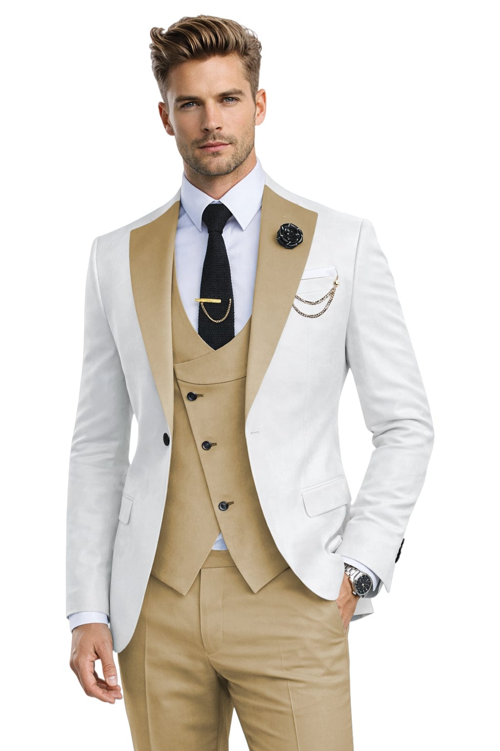 Tiavllya Tiavllya Fashion Men's Suits Slim Fit 3 Pieces Notch Lapel Tuxedos (White Blazer+Vest+ Pant)