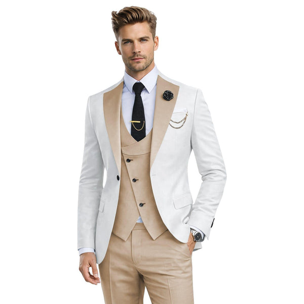 Tiavllya Tiavllya Fashion Men's Suits Slim Fit 3 Pieces Notch Lapel Tuxedos (White Blazer+Vest+ Pant)