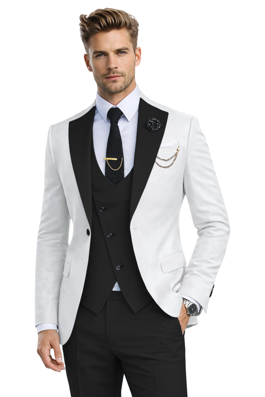 Tiavllya Tiavllya Fashion Men's Suits Slim Fit 3 Pieces Notch Lapel Tuxedos (White Blazer+Vest+ Pant)