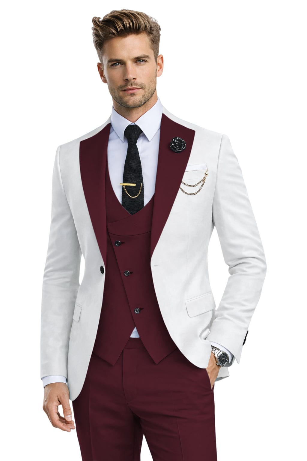 Tiavllya Tiavllya Fashion Men's Suits Slim Fit 3 Pieces Notch Lapel Tuxedos (White Blazer+Vest+ Pant)