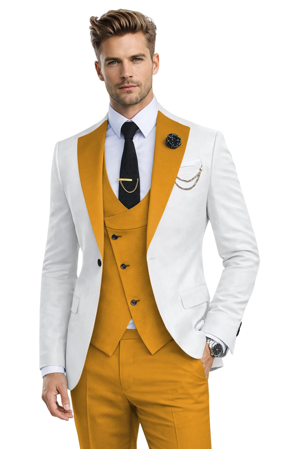 Tiavllya Tiavllya Fashion Men's Suits Slim Fit 3 Pieces Notch Lapel Tuxedos (White Blazer+Vest+ Pant)