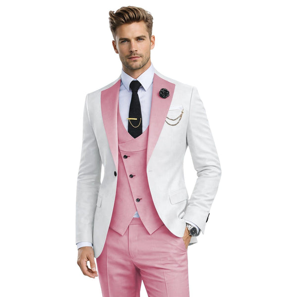 Tiavllya Tiavllya Fashion Men's Suits Slim Fit 3 Pieces Notch Lapel Tuxedos (White Blazer+Vest+ Pant)