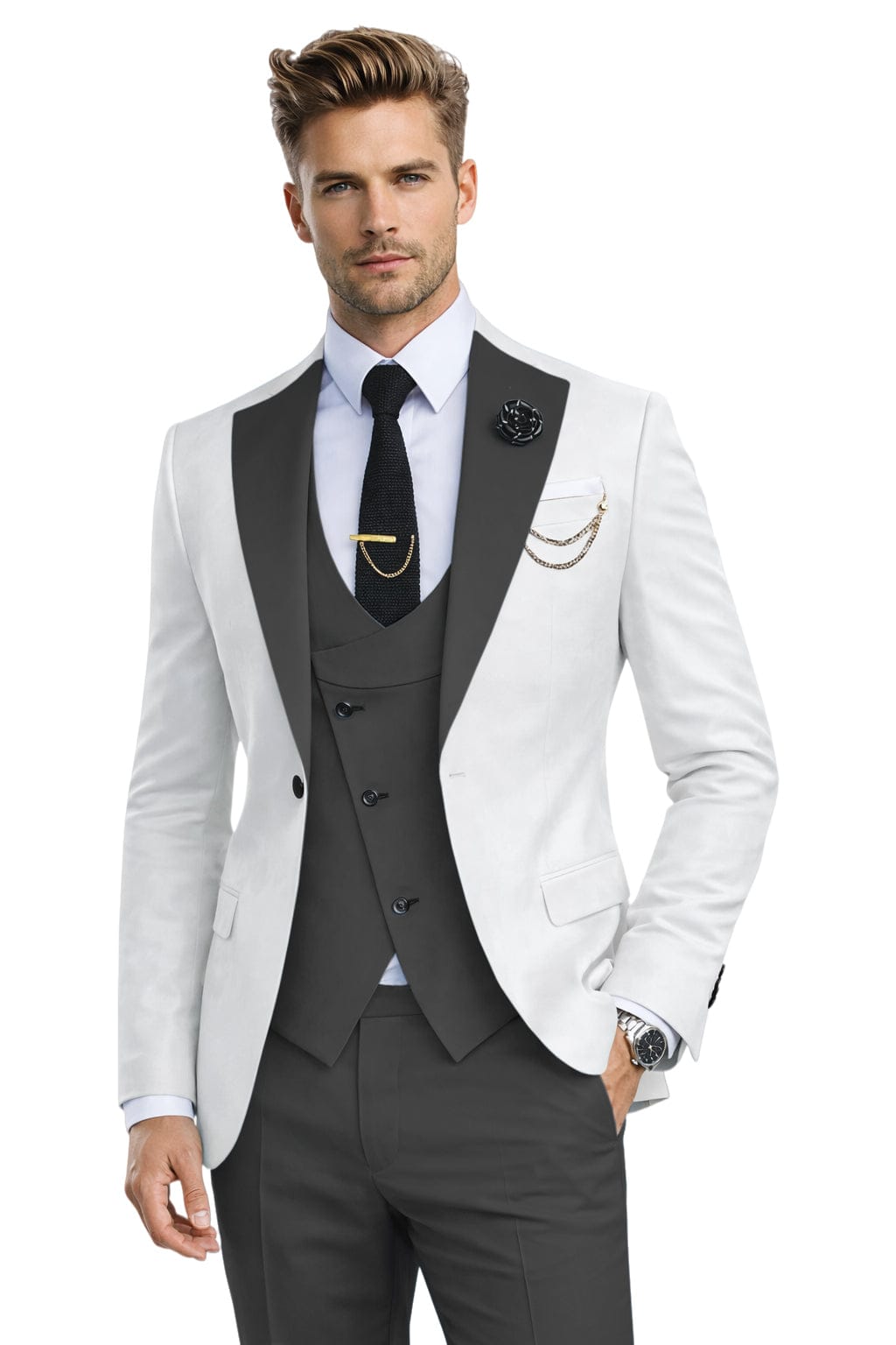 Tiavllya Tiavllya Fashion Men's Suits Slim Fit 3 Pieces Notch Lapel Tuxedos (White Blazer+Vest+ Pant)