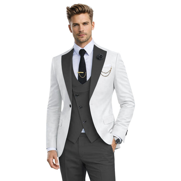 Tiavllya Tiavllya Fashion Men's Suits Slim Fit 3 Pieces Notch Lapel Tuxedos (White Blazer+Vest+ Pant)