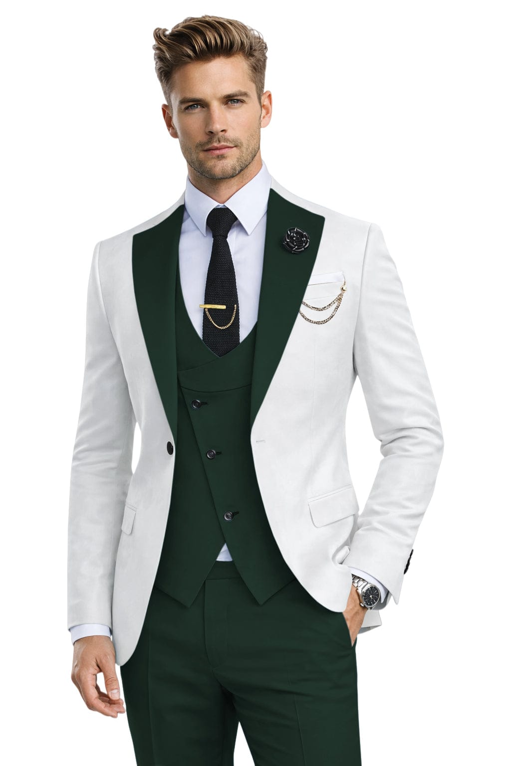 Tiavllya Tiavllya Fashion Men's Suits Slim Fit 3 Pieces Notch Lapel Tuxedos (White Blazer+Vest+ Pant)