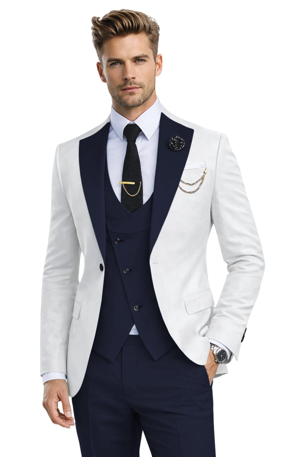 Tiavllya Tiavllya Fashion Men's Suits Slim Fit 3 Pieces Notch Lapel Tuxedos (White Blazer+Vest+ Pant)