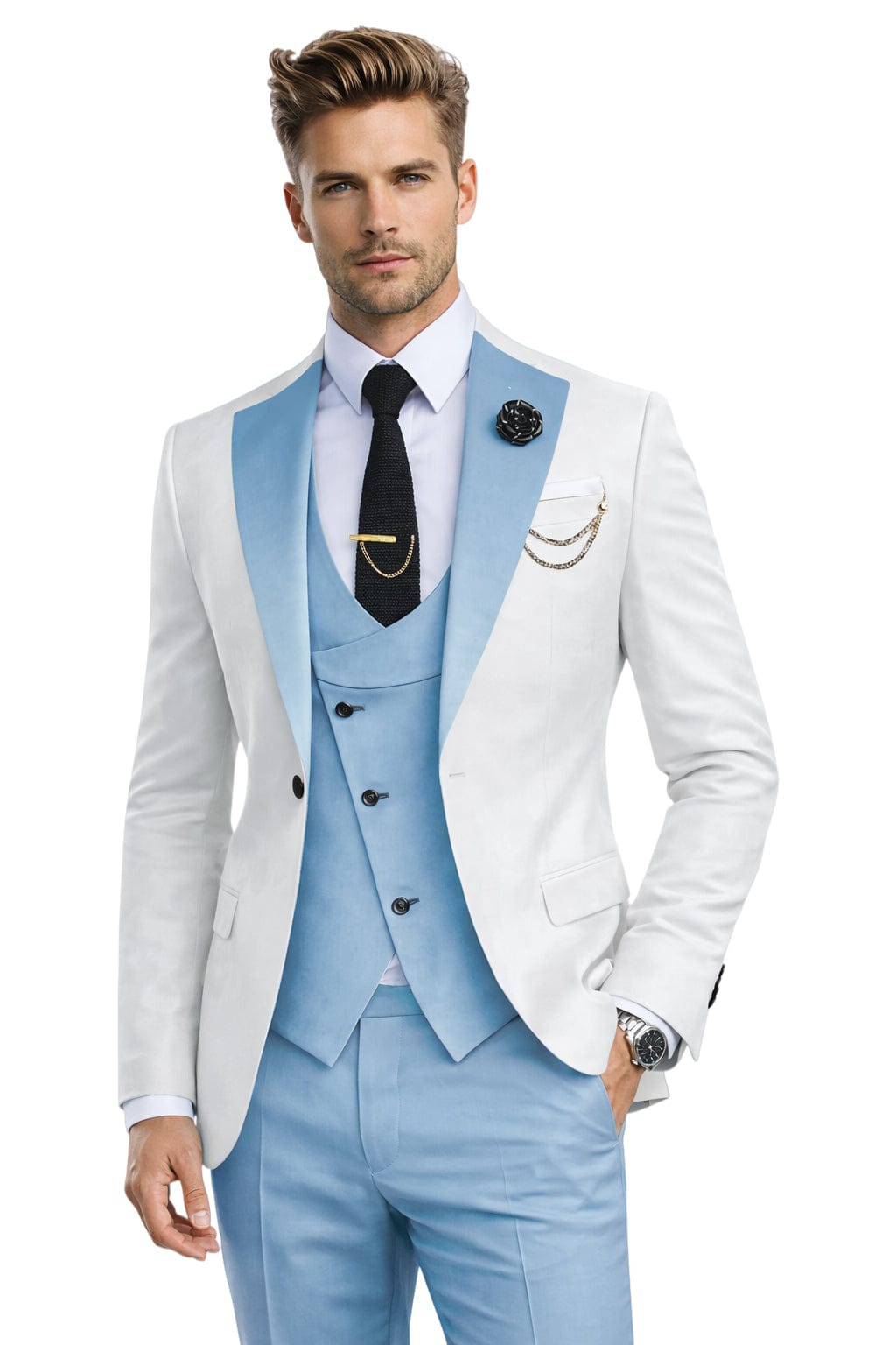 Tiavllya Tiavllya Fashion Men's Suits Slim Fit 3 Pieces Notch Lapel Tuxedos (White Blazer+Vest+ Pant)