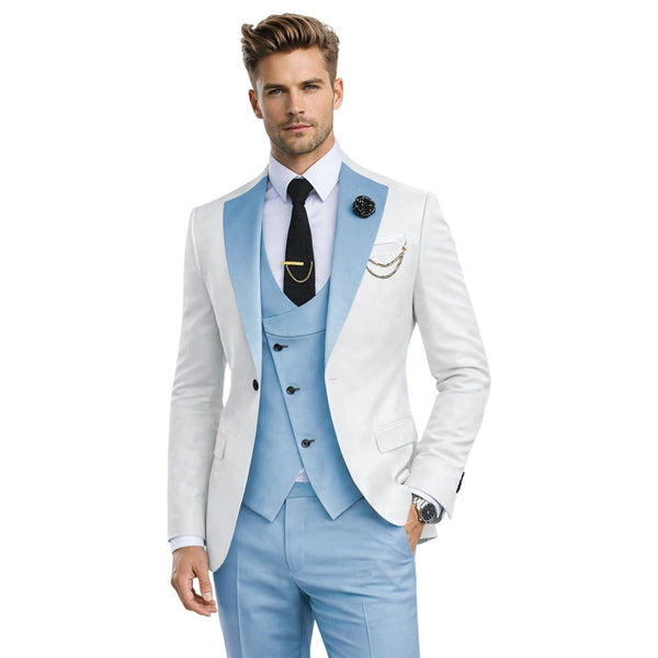 Tiavllya Tiavllya Fashion Men's Suits Slim Fit 3 Pieces Notch Lapel Tuxedos (White Blazer+Vest+ Pant)