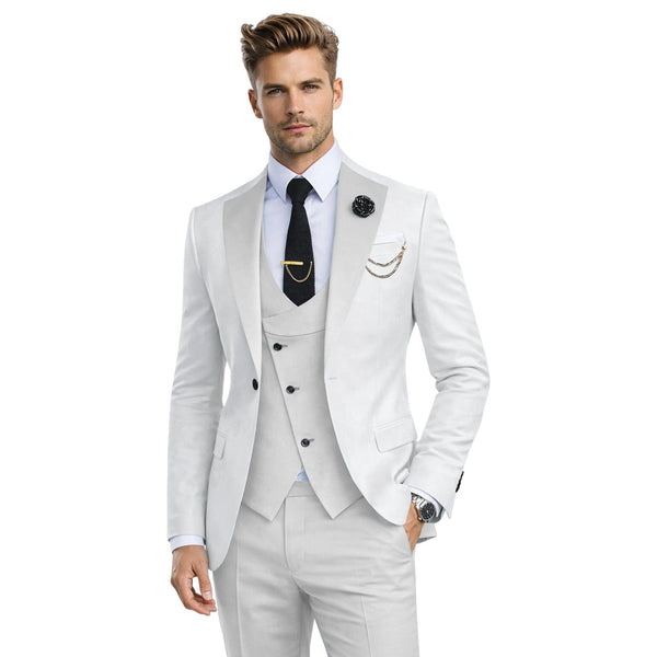 Tiavllya Tiavllya Fashion Men's Suits Slim Fit 3 Pieces Notch Lapel Tuxedos (White Blazer+Vest+ Pant)