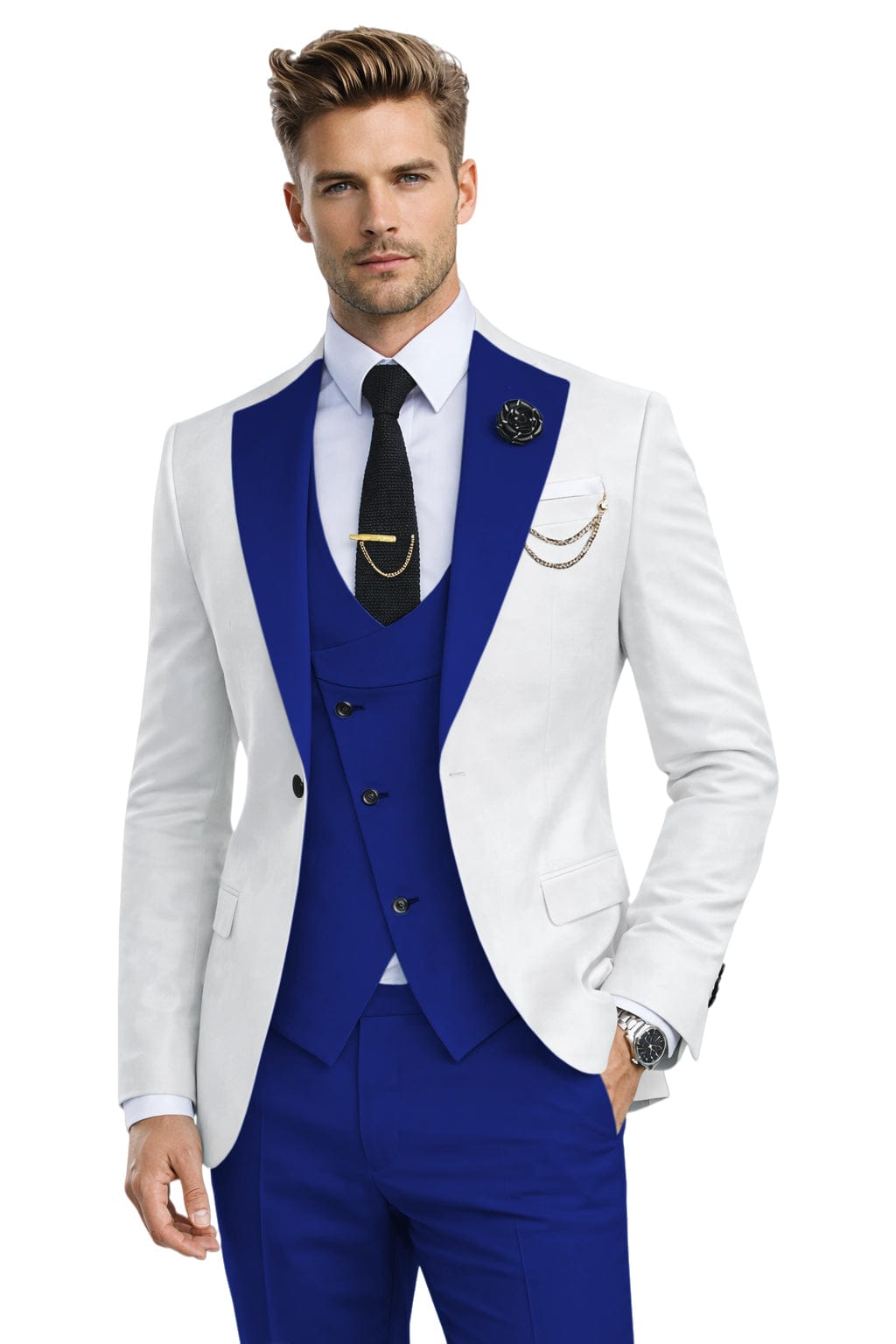Tiavllya Tiavllya Fashion Men's Suits Slim Fit 3 Pieces Notch Lapel Tuxedos (White Blazer+Vest+ Pant)
