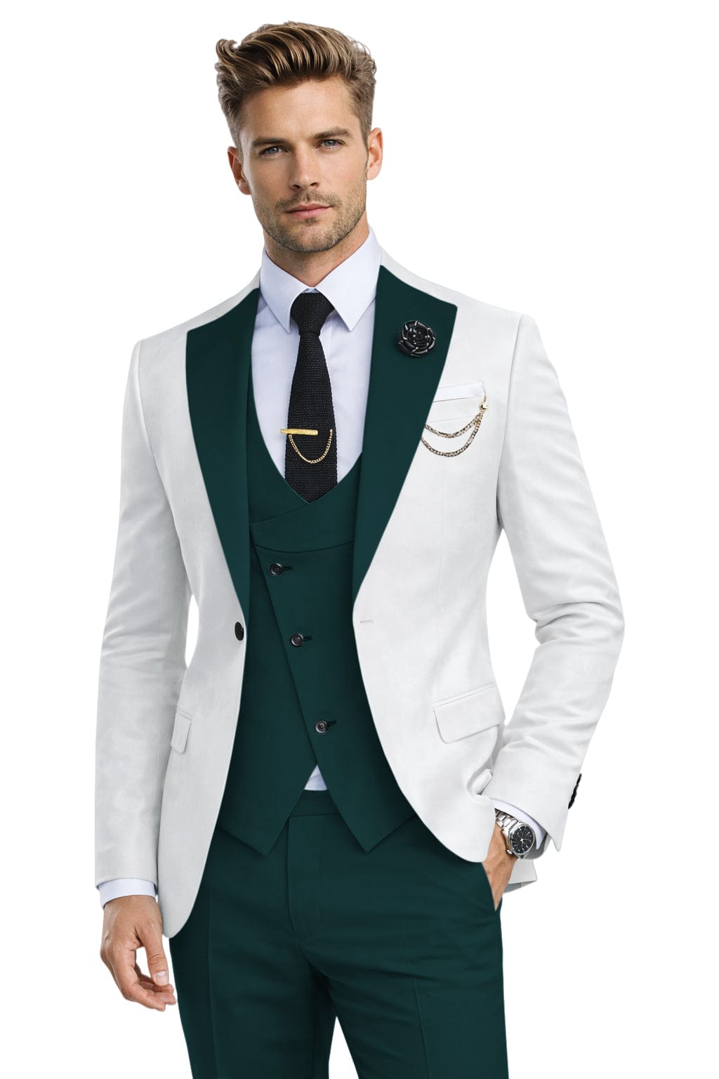 Tiavllya Tiavllya Fashion Men's Suits Slim Fit 3 Pieces Notch Lapel Tuxedos (White Blazer+Vest+ Pant)