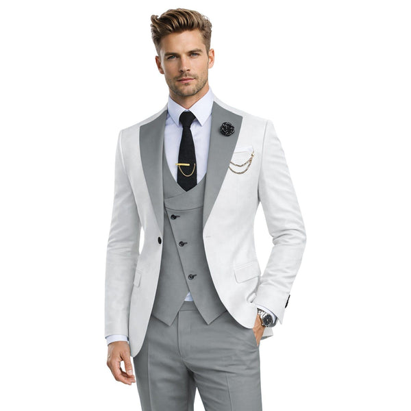 Tiavllya Tiavllya Fashion Men's Suits Slim Fit 3 Pieces Notch Lapel Tuxedos (White Blazer+Vest+ Pant)