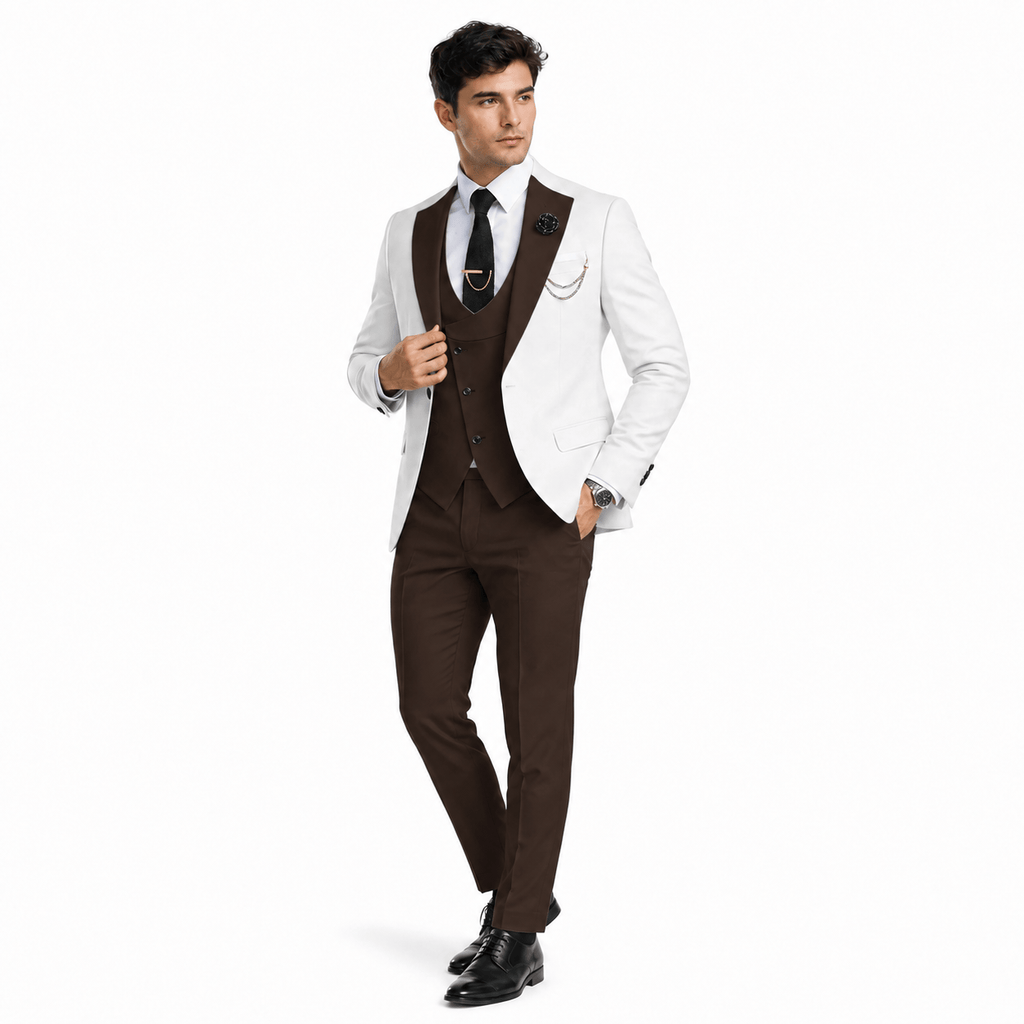 Tiavllya Tiavllya Fashion Men's Suits Slim Fit 3 Pieces Notch Lapel Tuxedos (White Blazer+Vest+ Pant)