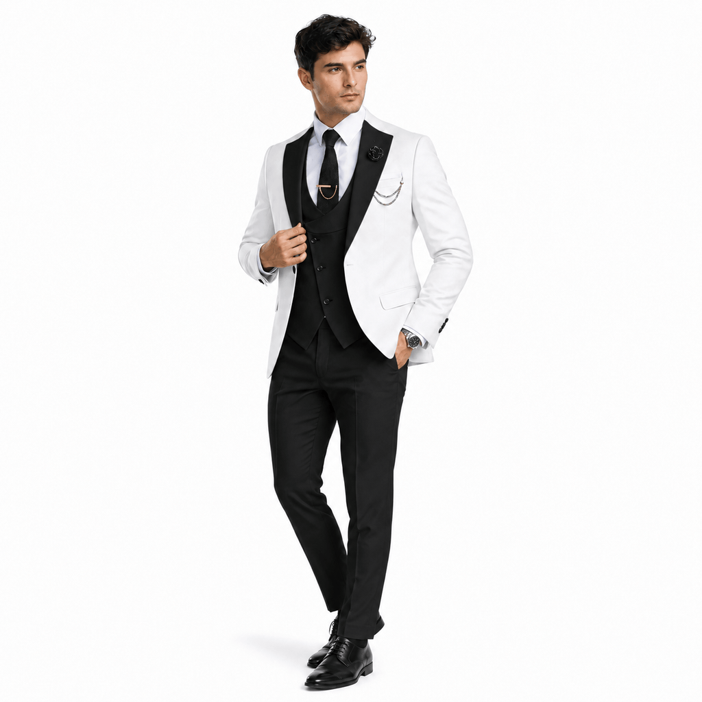 Tiavllya Tiavllya Fashion Men's Suits Slim Fit 3 Pieces Notch Lapel Tuxedos (White Blazer+Vest+ Pant)