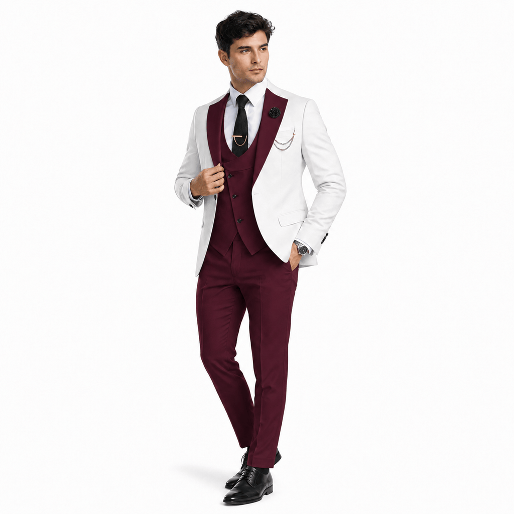 Tiavllya Tiavllya Fashion Men's Suits Slim Fit 3 Pieces Notch Lapel Tuxedos (White Blazer+Vest+ Pant)