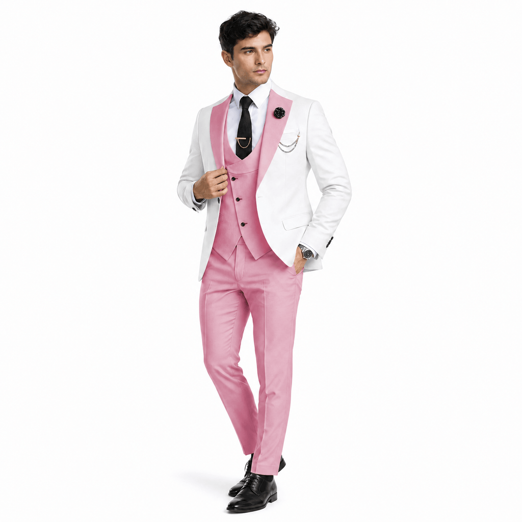 Tiavllya Tiavllya Fashion Men's Suits Slim Fit 3 Pieces Notch Lapel Tuxedos (White Blazer+Vest+ Pant)