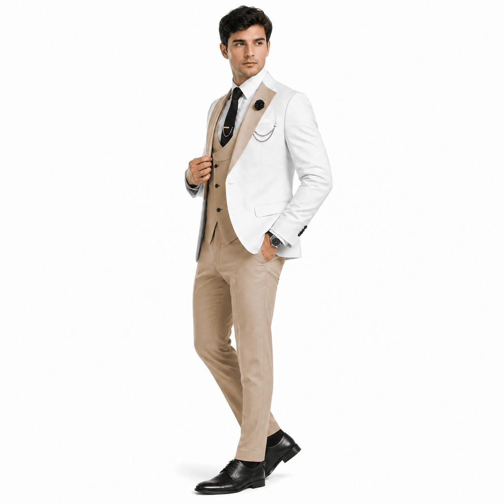 Tiavllya Tiavllya Fashion Men's Suits Slim Fit 3 Pieces Notch Lapel Tuxedos (White Blazer+Vest+ Pant)