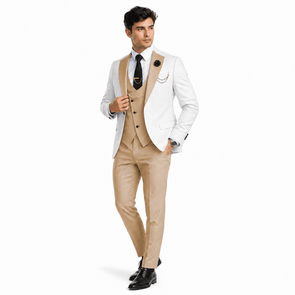 Tiavllya Tiavllya Fashion Men's Suits Slim Fit 3 Pieces Notch Lapel Tuxedos (White Blazer+Vest+ Pant)