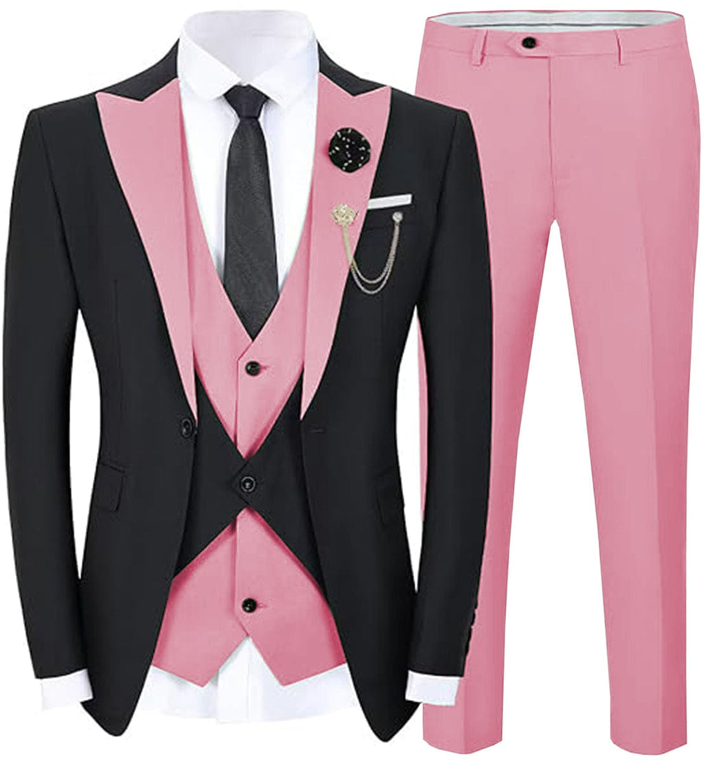 Tiavllya Tiavllya Fashion Men's Suits Slim Fit 3 Pieces Peak Lapel Tuxedos (Black Blazer+Vest+ Pant)