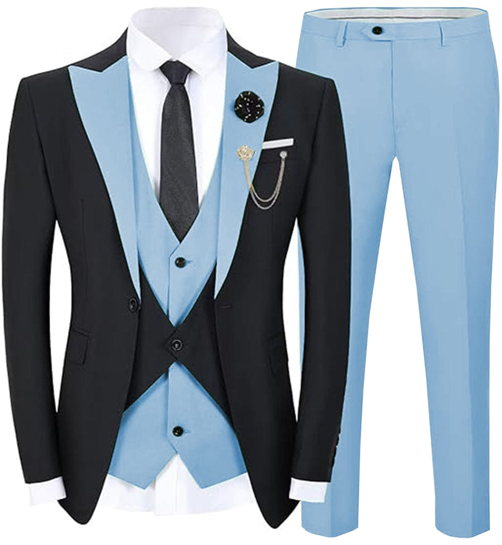 Tiavllya Tiavllya Fashion Men's Suits Slim Fit 3 Pieces Peak Lapel Tuxedos (Black Blazer+Vest+ Pant)