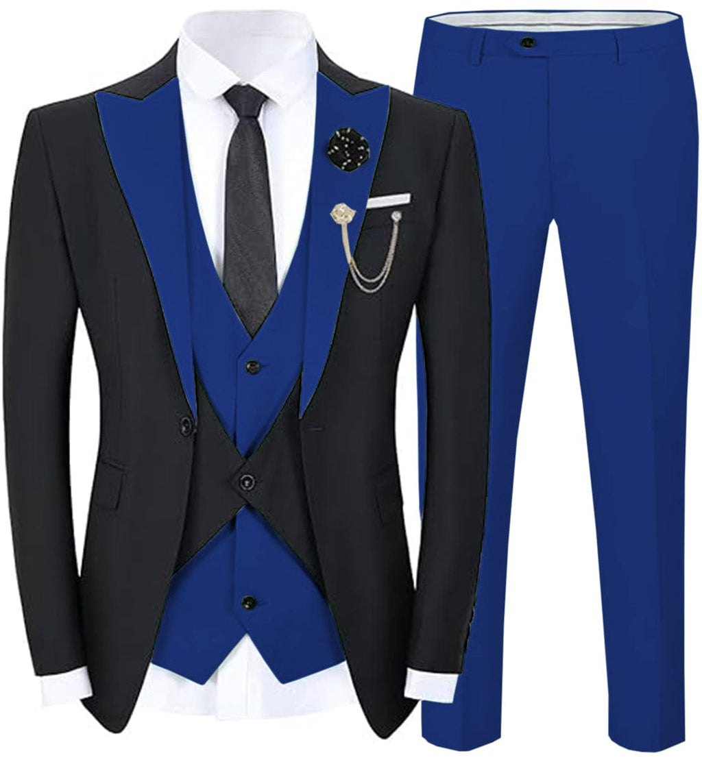 Tiavllya Tiavllya Fashion Men's Suits Slim Fit 3 Pieces Peak Lapel Tuxedos (Black Blazer+Vest+ Pant)