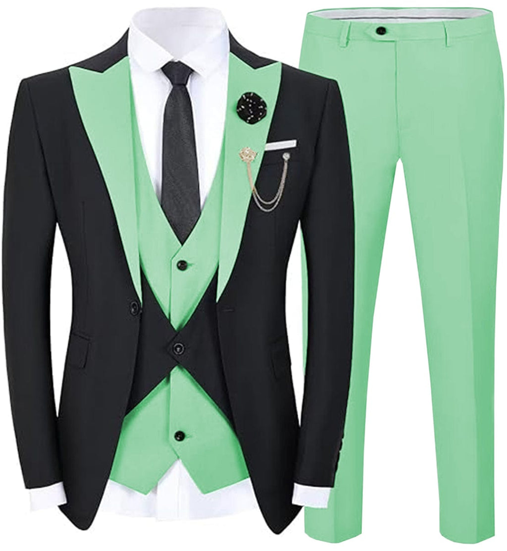 Tiavllya Tiavllya Fashion Men's Suits Slim Fit 3 Pieces Peak Lapel Tuxedos (Black Blazer+Vest+ Pant)
