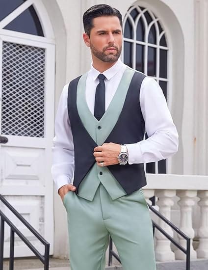 Tiavllya Tiavllya Fashion Men's Suits Slim Fit 3 Pieces Peak Lapel Tuxedos (Black Blazer+Vest+ Pant)