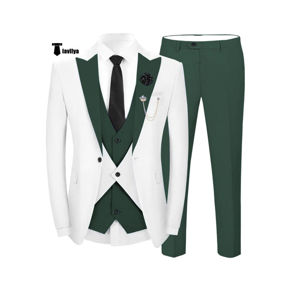 Tiavllya Tiavllya Fashion Men's Suits Slim Fit 3 Pieces Peak Lapel Tuxedos (White Blazer+Vest+ Pant)