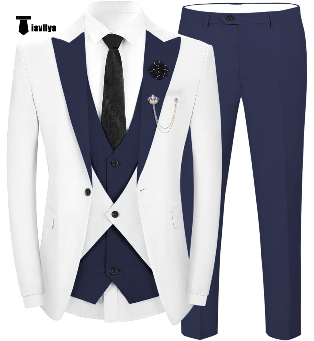 Tiavllya Tiavllya Fashion Men's Suits Slim Fit 3 Pieces Peak Lapel Tuxedos (White Blazer+Vest+ Pant)